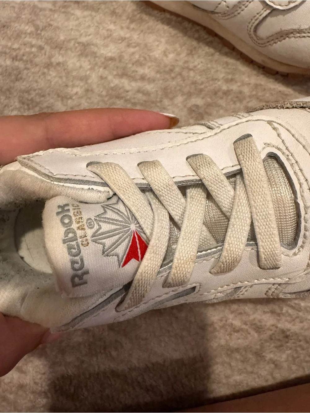 Reebok Kids White Leather Sneakers with Red Logo Accent